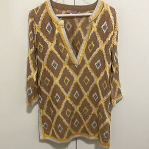 Calypso St. Barth Linen Embroidered & Beaded Tunic/Mini Dress. Size XS.